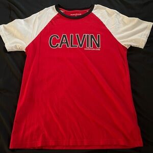 Calvin Klein Jeans Red Tee with Black Neck Trim